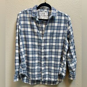 Frank & Eileen Blue White Flannel Plaid Button Up Long Sleeve Shirt Size Medium